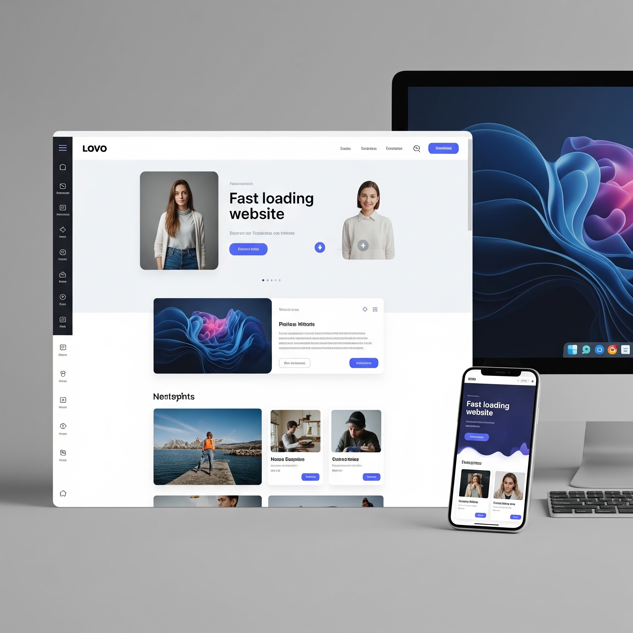 Mockup of a mobile-first responsive website design by Huemain showing clinic homepage on smartphone and desktop screens