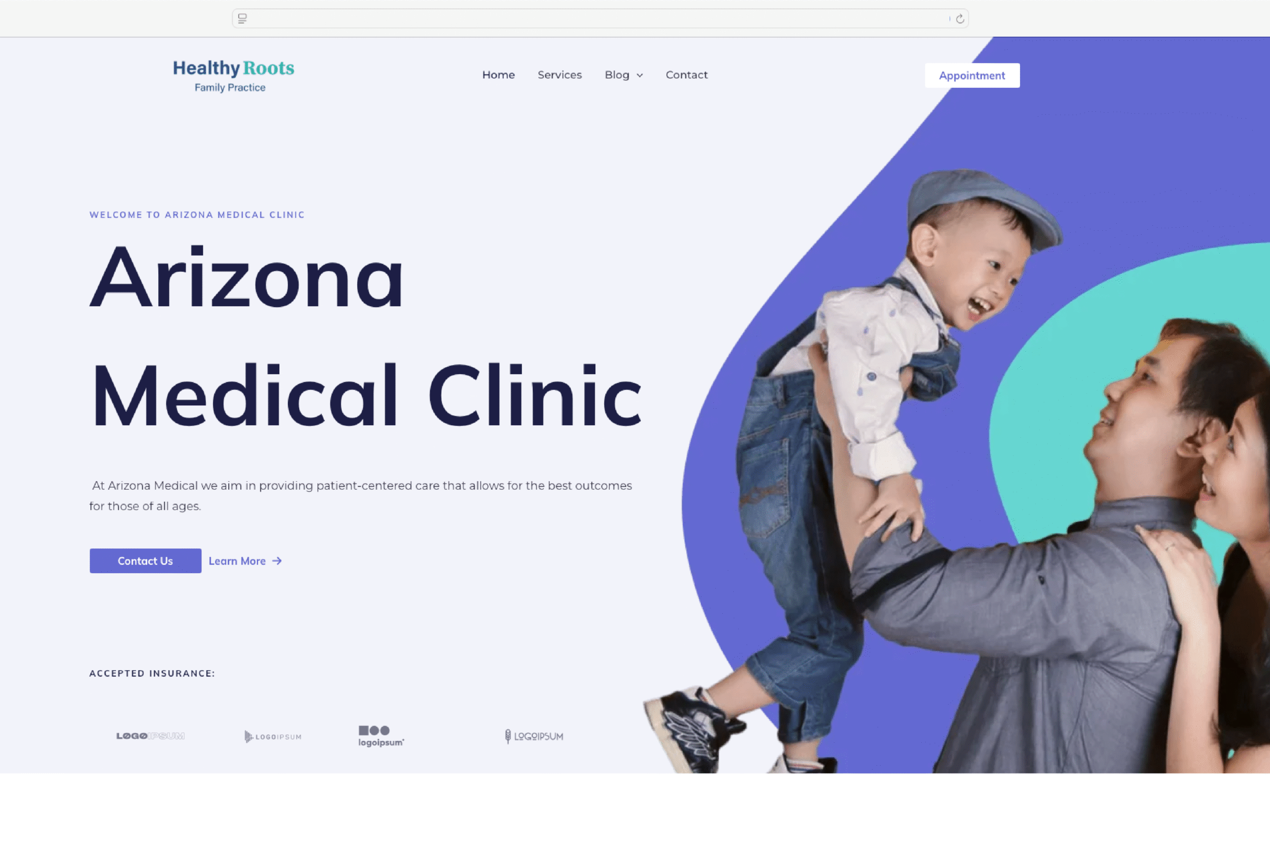Mobile-friendly website design mockup for a family medicine practice in Arizona, created by Huemain Marketing